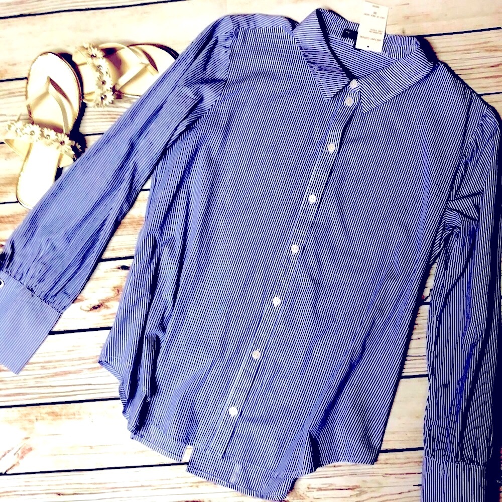 NWT Pinstripe Lace Up Sanctuary Blue & White Stripe Shirt $89